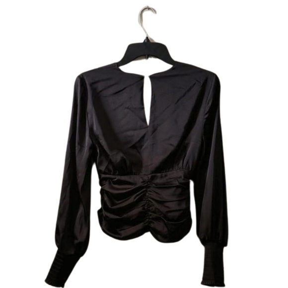 BAR III V-Neck Ruched Blouse size 0 Cupid Button Closure Long Sleeve black - Picture 12 of 15